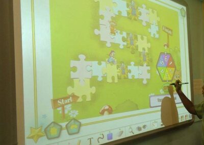 Playing games on the whiteboard.