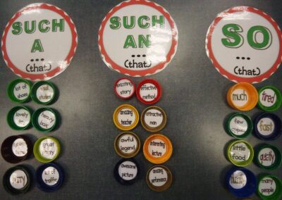 C CLASS: Practising ''such'' and ''so'' with bottle lids.