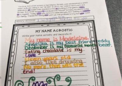 D CLASS: Writng acrostic poems.